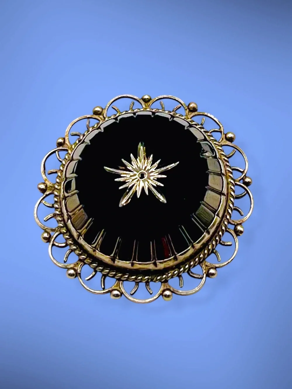 Vtg Mexican Sterling Silver Black Onyx Starburst Pendant Pin 925 JFCM Jalisco